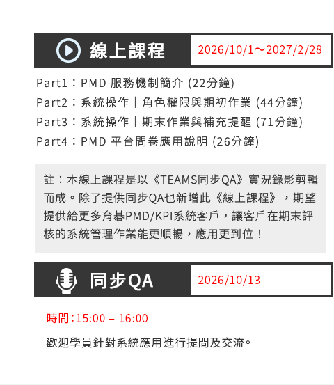 育碁KPI績效管理與PMD績效發展系統操作線上課程內容