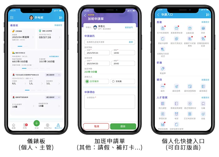 行動化HRM應用：儀錶板、加班申請單、個人化快捷入口